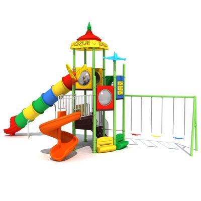 MYTS Kids playful long tube slide , game and three swing playset 